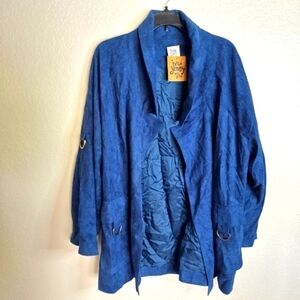 NWT ivy jane suede lapel pocket blue open jacket sz L